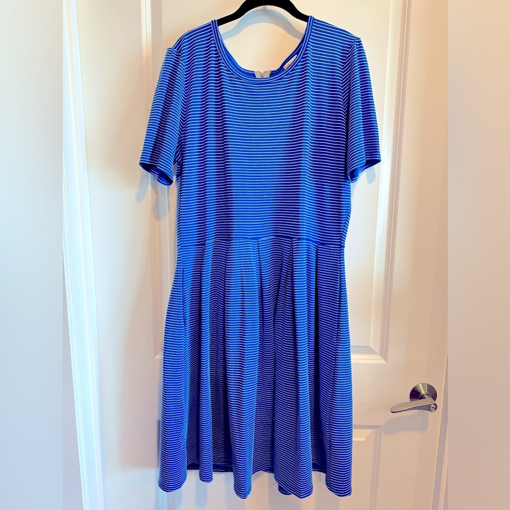 LulaRoe blue with white pinstripe dress